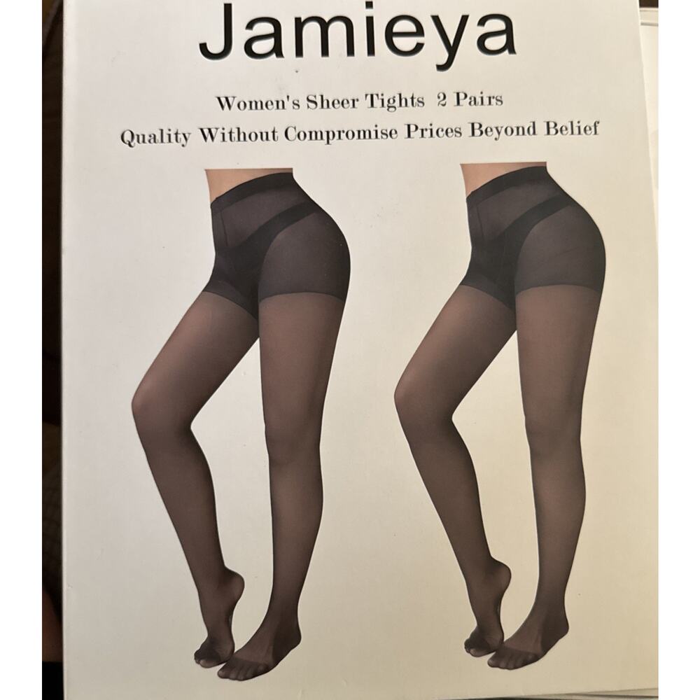 Jamieya 2 Pairs Black Sheer Tights for Women, 20D Control Top 2XL NIB Black